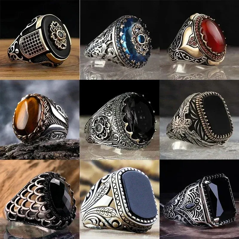 Retro Handmade Turkish Ring For Men Vintage Double Swords Black Zircon Rings Punk 2025 Trendy Islamic Religious Muslim Jewelry