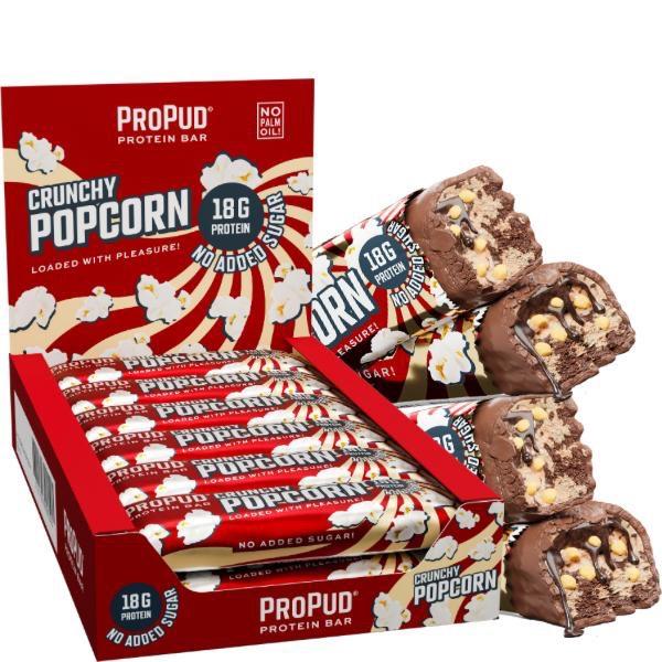 ProPud Crunchy Popcorn High Protein Bar 18g Protein (12x55g), Topped With Crispy, Roasted Corn And Covered With Milk Chocolate, No Added Sugar, Perfect Pre and Post Workout Nutrition 1