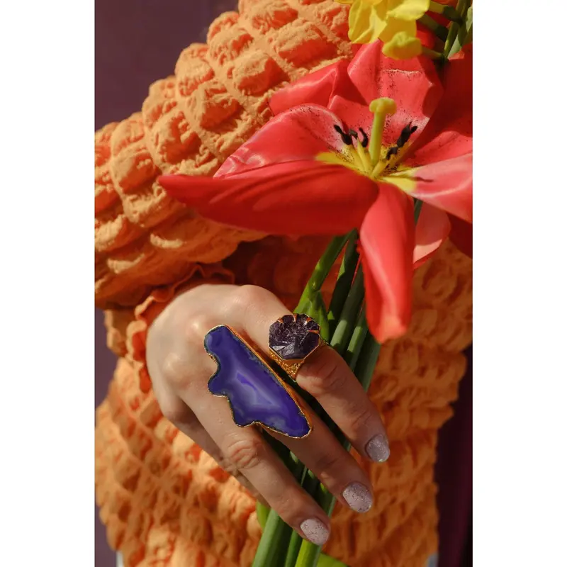'Hold on' Amethyst Gold Adjustable Statement Ring 2