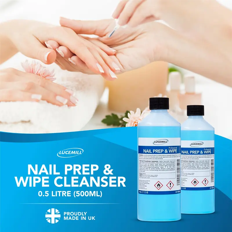 Lucemill Nail Prep & Wipe Gel Polish Cleanser - 500ml | Professional Formula for Acrylics & Nail Tips | Alcohol Wipe Off Solution 7