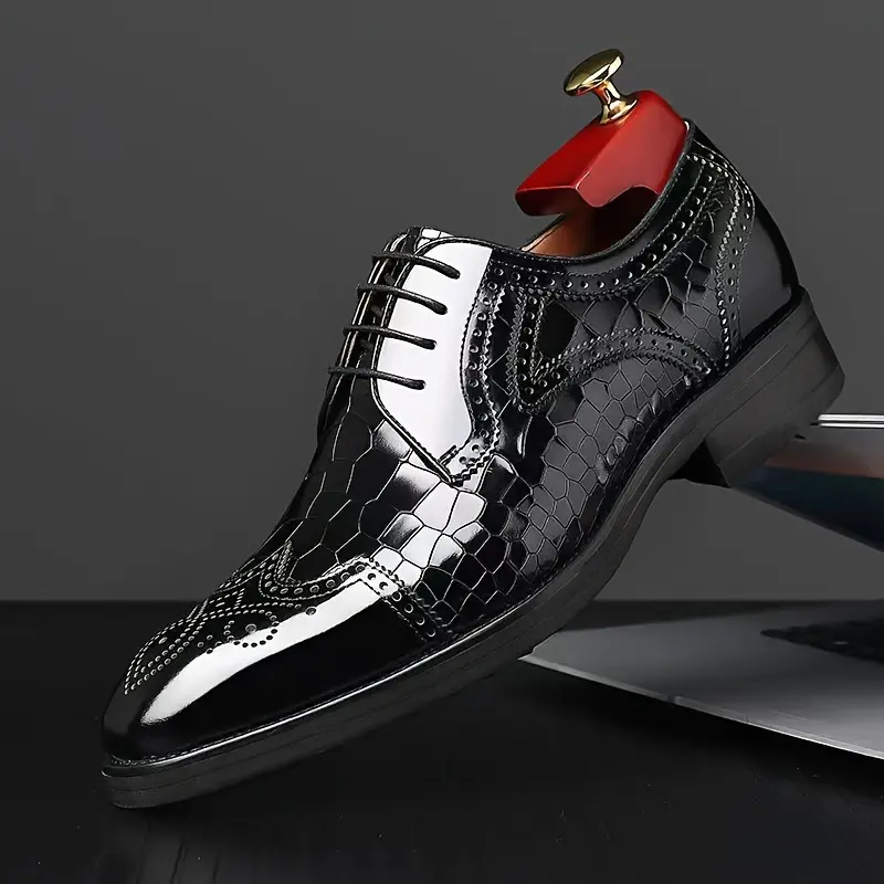 Men's Wing-tip Brogue Shoes, Formal Dress Breathable Anti-skid Lace-up Shoes For Business Office, Spring Summer And Autumn 1