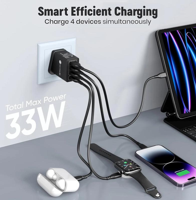 4 Multi-Port Fast Quick Charge USB Hub Mains UK Plug Adapter Wall Charger-2 Pack for Smartphones and Cellphones 5