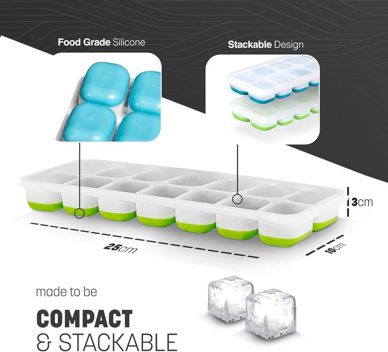 2 Pack Silicone Ice Cube Trays (25x9.5cm) with Non-Spill Flexible Moulds Lids Easy to Remove Ice Cube Tray Kitchen 5