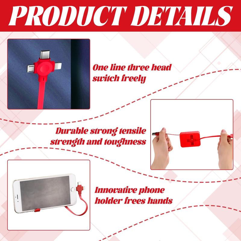 Qianeffort 3A Retractable Phone Charger,Multi Retractable Charger,Retractable Multi Phone Charger USB Cable,3 in 1 Charging Cable Phone Stand for Laptops Tablets Mobile Phones 4