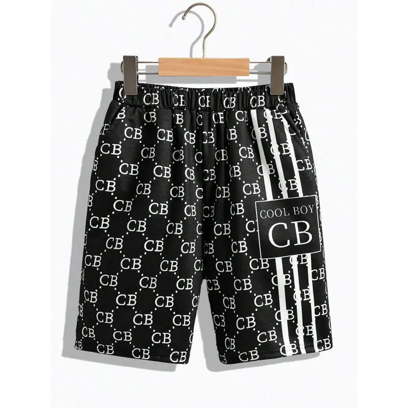 Tween Boys' Loose Fit Casual Round Neck Patterned Short Sleeve T-Shirt And Shorts Set Matching Set 3