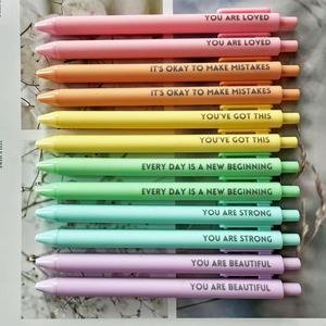 Motivational Inspirational Encouraging Pen Set, 12pcs/set Retractable Happy Positive Pens, Aesthetic Pens, Colorful & Cute Pens for Journaling, Writing Supplies, Gift Pen, Colorful Marker Pen, Office Stationery