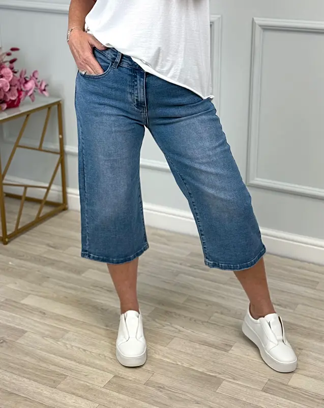 Wide-Leg Denim Culotte Jorts Cropped Stretch Fit shorts Sizes 10-20 G Smack 1