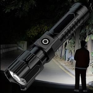 Portable LED Strong Light Flashlight, USB Rechargeable Telescopic Zoom Torch, Multi-functional Outdoor Lamp for Outdoor Camping Hiking, Emergency Use