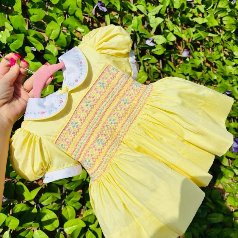 Girls Lemon Smocked Dress with Baby Blue & Pink - Casual Style for Kids Fashion - Womenswear 5