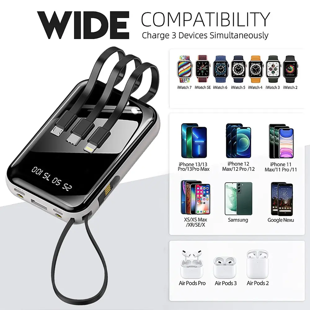 10000mAh Mini Power Bank Portable Fast Charger Battery 2 USB for Mobile Phone with Full LCD Display - Button, Bluetooth power  bank  charger