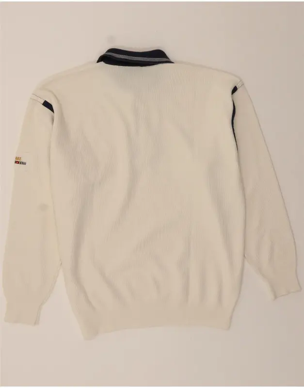 Pre-Owned Vintage NAVIGARE Mens Polo Neck Jumper Sweater XL White Cotton 2