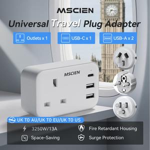 MSCIEN UK to European Plug Adapter with USB C, Universal Travel Plug Adapter UK to EU/ UK to Australia / Uk to Us for All country