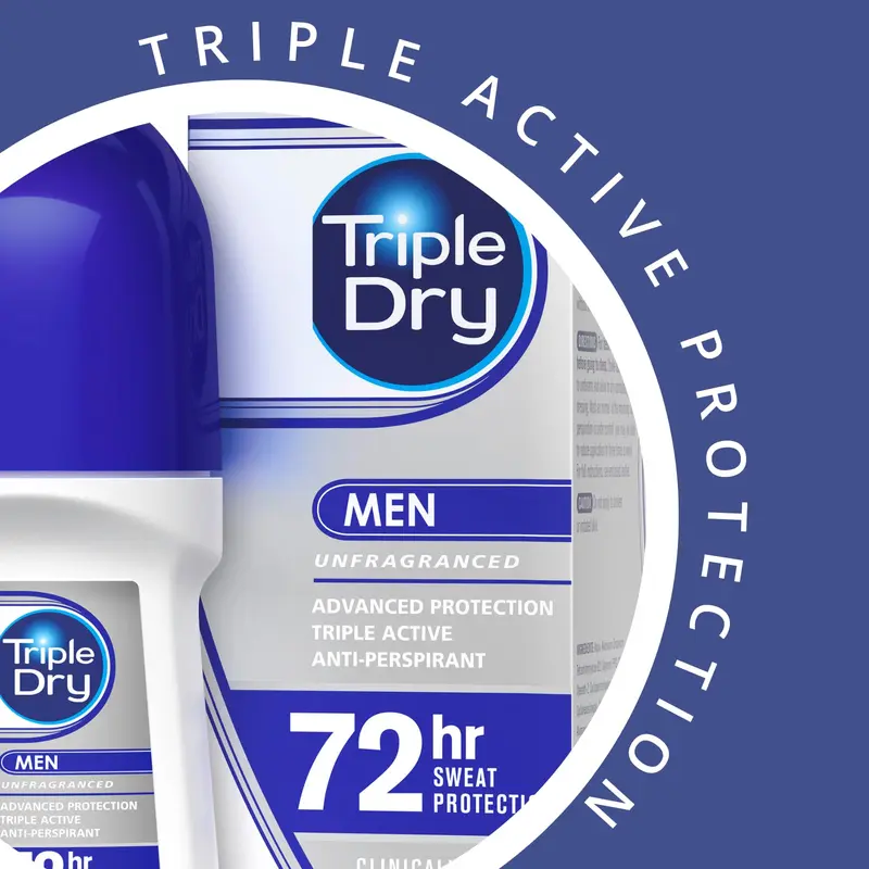 Triple Dry Men | Anti-Perspirant Roll On 50ml | 72-Hour Protection Against Excessive Sweating | Fights Odour | Triple Active Formula | Fragrance-Free | Clinically Proven | Male 2