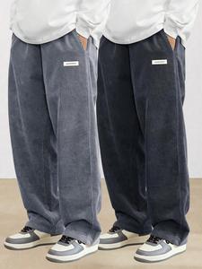 Men's Letter Patched Pants, Casual Loose Pocket Straight Leg Trousers for Fall, Fashion Men's Bottoms for Daily Wear