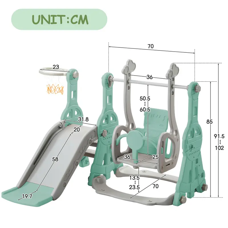 Slide for children, 4 in 1 children's slide, swing with basketball stand, climbing ladder, swing, slide, garden slide for indoor and outdoor use. 7