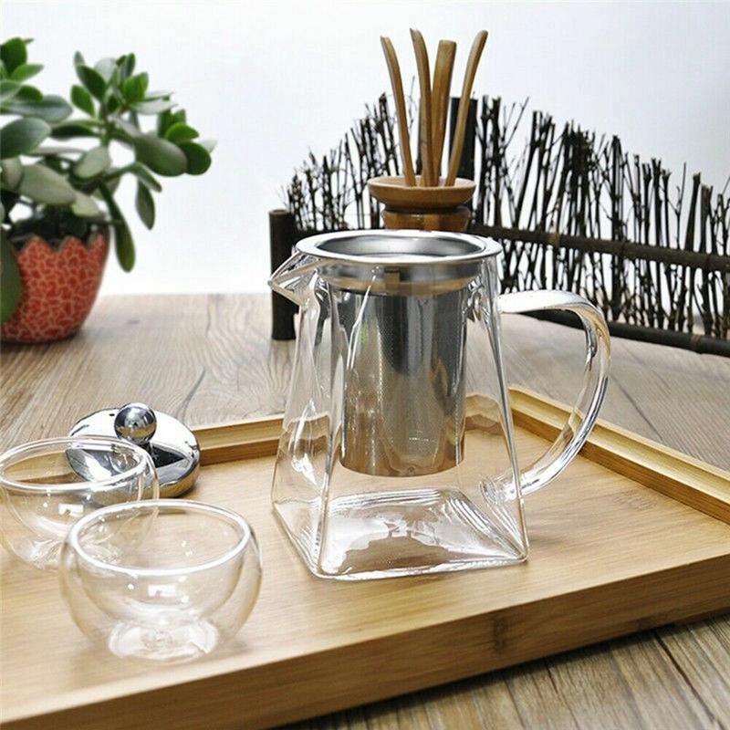 Heat Resistant Clear Glass Teapot Jug With Infuser Coffee Tea Leaf Herbal Pot UK 7