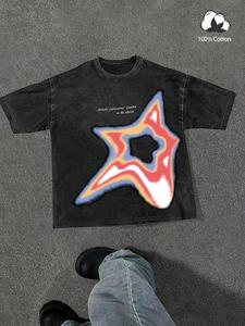 Men's Star   Print Round Neck Tee, Regular Fit Casual Street Short Sleeve T-shirt for Summer, Men's Top for Daily Wear