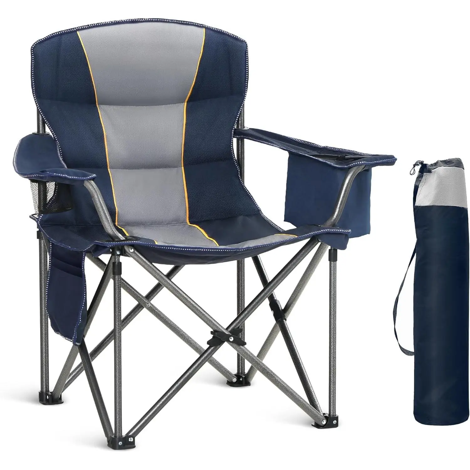 Camping Chairs for Adults Heavy Duty Camping Chair Up to 200 kg Folding Camp Chair with Cup Holder and Cooler Bag for Outdoor Picnic Fishing, Lightweight and Portable, Blue