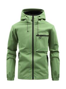 Men's Solid Pocket Drawstring Hooded Jacket, Regular Fit Casual Long Sleeve Zip Up Outerwear for Outdoor Activities, Fashion Men's Clothes for All Seasons