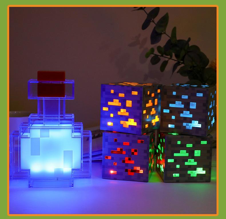Product Introduction of Mining Ore Diamond Emerald Redstone Gold USBRechargable Color Changing Night Light Bedroom DecorToy Gift LED Night Lights Bedroom Lamp 2