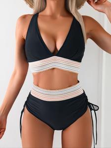 Two-piece Set Women's Colorblock  Bikini Set, Casual Fashion Chic Swim Top & Swim Bottom  Set for Beach Holiday Vacation, Ladies Swimwear for All Seasons, Swimsuits