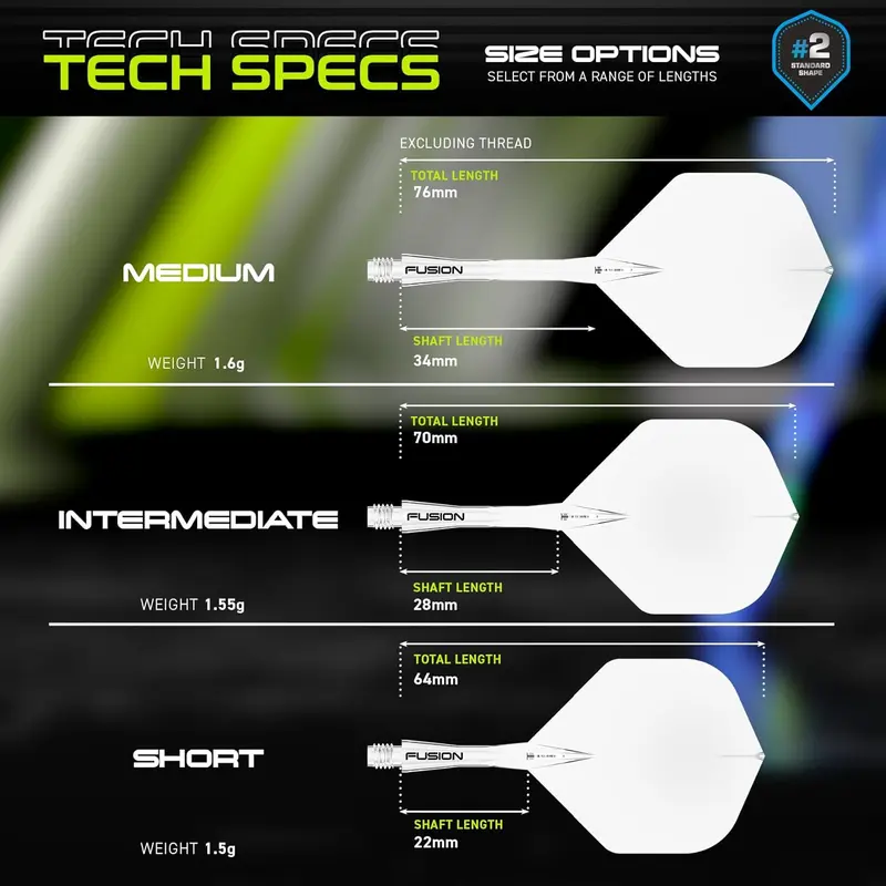WINMAU Darts Fusion Integrated Flight & Shaft System - No.2 Shape and Design - Short, Intermediate & Medium - Random colour - pop darts game - darts 1