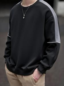 Men's Colorblock Drop Shoulder Sweatshirt, Loose Casual Long Sleeve Round Neck Pullover for Fall & Winter, Men's Clothes for Daily Wear