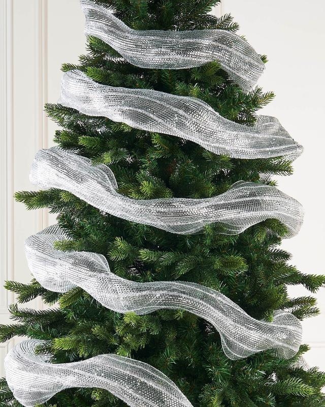 We R Christmas Transparent Deco Mesh With Thick Striped Silver Foil, 9 m - Perfect for Christmas Trees and Décor 1