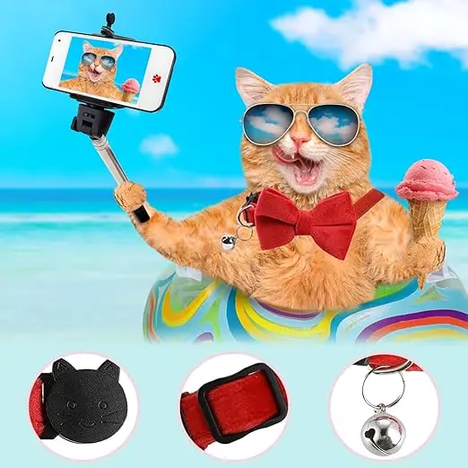 Savastu EmporiAum 3 Pcs Breakaway Cat Collars with Bell and Bow kitten collar, for Pet Kitten Cats and Puppy Graduation Wedding Birthday Pet Party Bowtie Collar cat collar with bell cat collar with bow cat bow tie 2