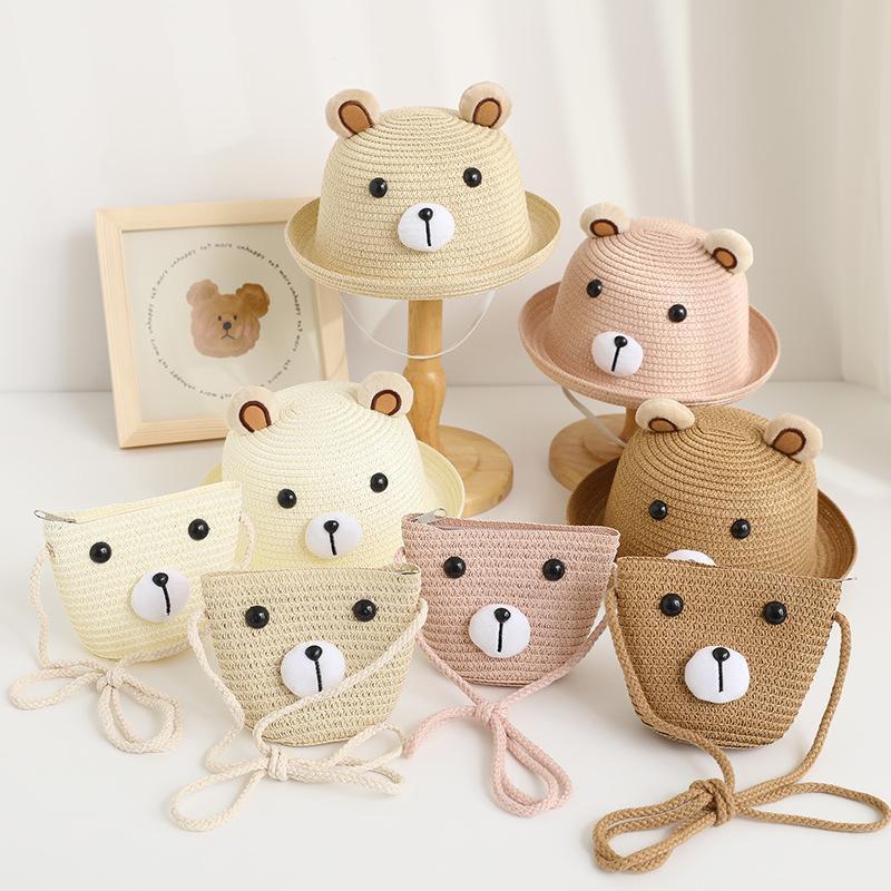 【REDERICTEM】Children's bag straw hat set sun hat summer children's sun protection hat baby sun hat cute cartoon pattern 3