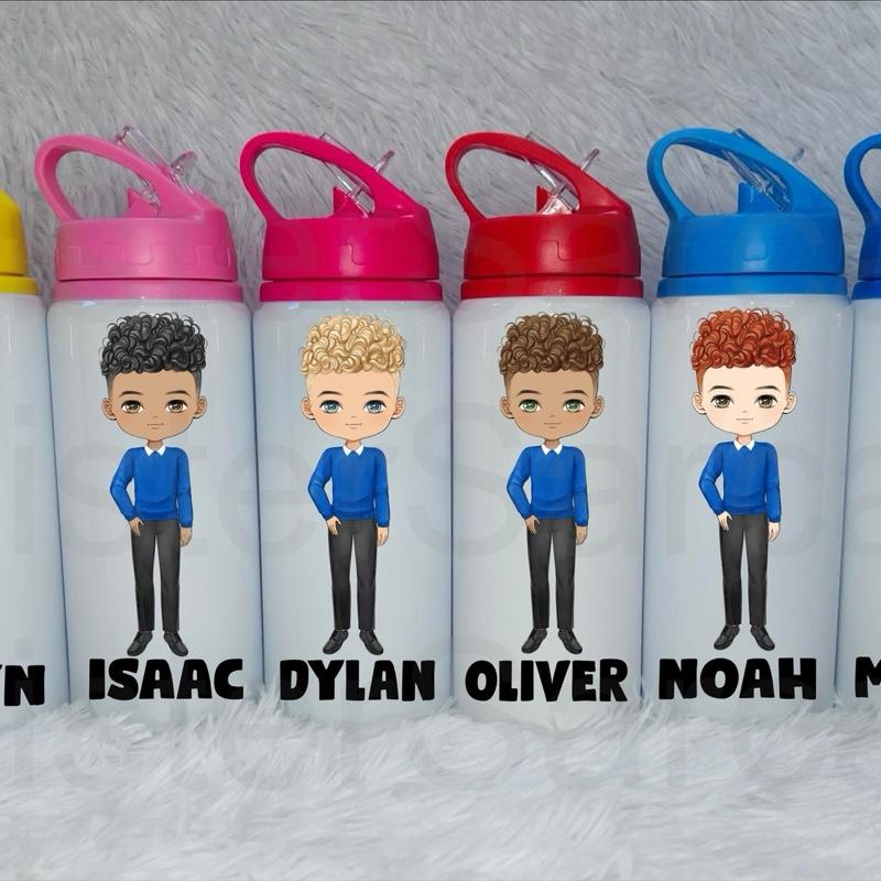 Boy Kids Personalised Metal Water Bottle Back to School Gift Birthday Party Bag Filler Drinkware 2