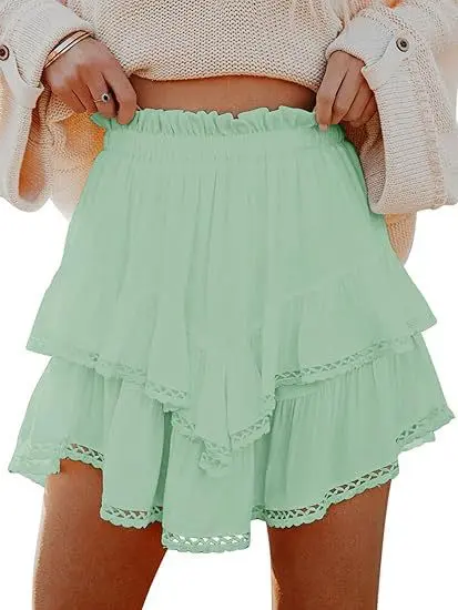 Flowy Shorts for Women Casual Boho Ruffle Tiered Skorts High Waist Mini Skirts Golf Tennis Crochet Shorts 6