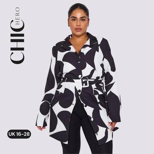 2025 ChicHero Printed Adjustable Mini Belted Shirt Dress Casual Elegant Strap Womenswear Boho Clothes Graphic Long Sleeves