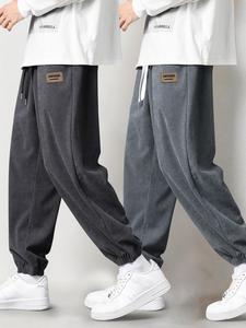 Men's Letter Patched Corduroy Pants, Casual Comfy Trousers for Fall & Winter, Men's Bottoms for Daily Wear