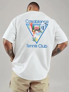 Men's Casablanca Tennis Club T-shirt, Loose Casual Short Sleeve T-shirt for Summer, Men's Top for Daily Wear