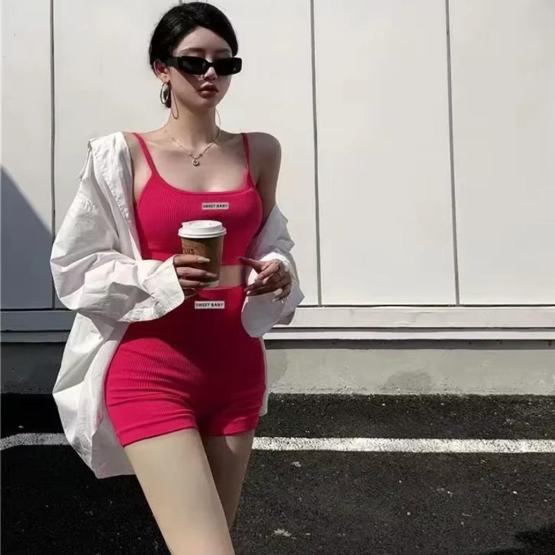 Womens Intimate Sexy Bra Bustier Shorts Set Camisole Padded Tank Top Female Slim Sports Underwear Pants Suit Summer Lingerie 5