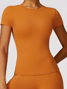 Sporty Women's Plain Round Neck Sports Tee, Quick-Drying Yoga Clothes, Summer Outfits 2024, Short-Sleeve Fitness Top, Outdoor Running Women's Sportswear