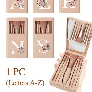skin color portable cosmetic brush sets with mirrors, flower print letters a-z, soft bristle makeup brush set，travel makeup brushes with mirror boxes, mini multifunctional cosmetic pens, foundation make-up brushes, beginner beauty tools, eyeshadow brush