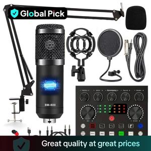 Podcast Equipment Bundle, V8S Audio Interface with BM-800 Condenser Microphone, Studio Equipment with Mic Arm for Podcast, Streaming, Voice Over, Singing