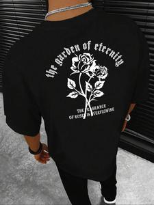 Men's Floral & Letter Print Short Sleeve Graphic Tee, Loose Casual Comfy Round Neck T-shirt for Summer, Men's Top for Daily Wear, Tropical