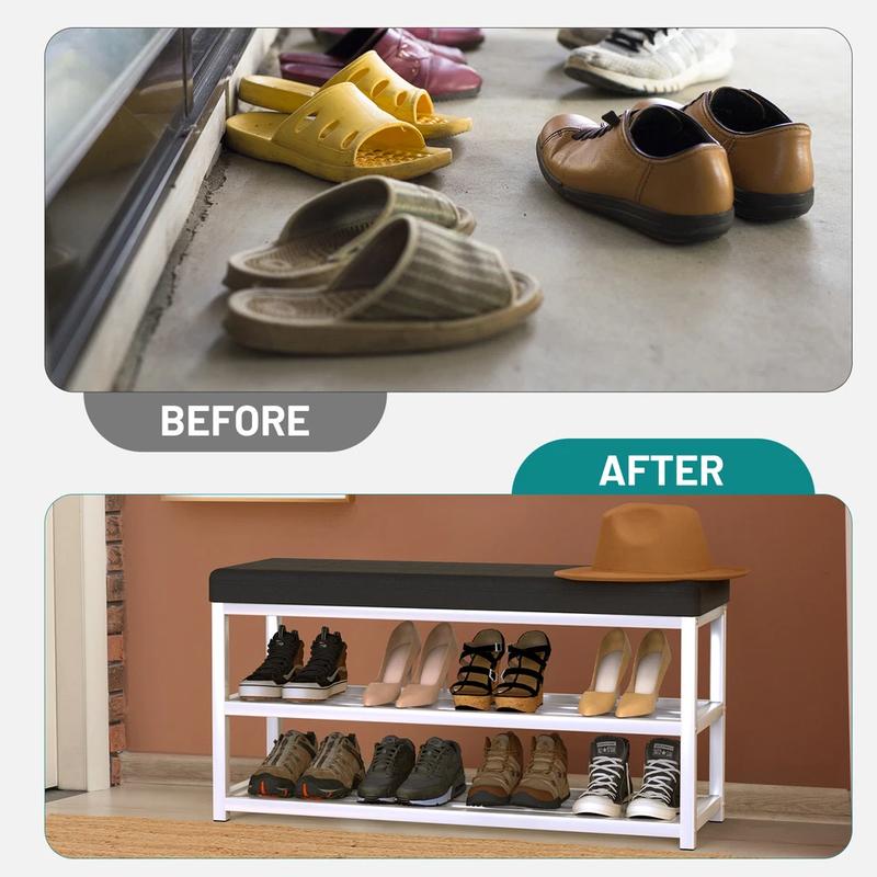 Shoe Bench Cabinet Organizer with Cushion Padded Seat Unit - Home Organizer 1