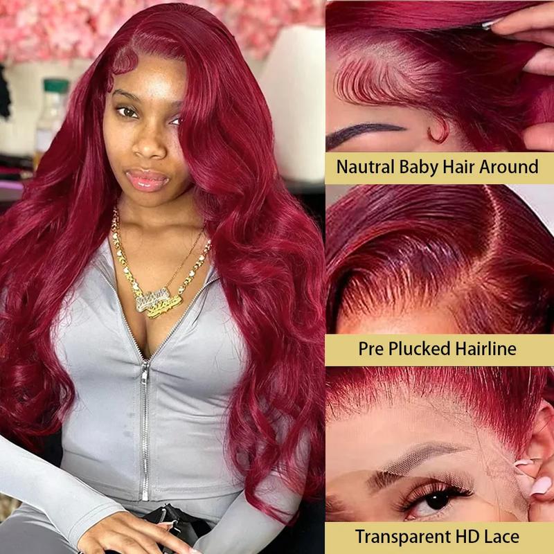 Burgundy 13x4 HD Lace Front Wigs 99J Wine Red Colored 100% Body Wave Transparent Lace Frontal Human Hair Wigs Sale Pre Plucked 4