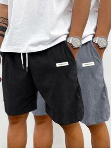 Men's Letter Print Corduroy Shorts, Casual Loose Fit Straight Leg Shorts for Summer, Breathable Comfy Men's Bottoms for Daily Wear