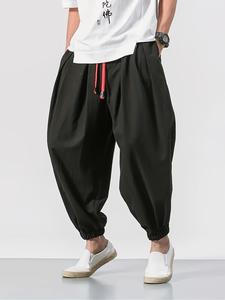 Men's Pocket Drawstring Waist Harem Pants, Casual Comfy Pants for Daily Outdoor Wear, Woven Bottoms for Spring & Fall