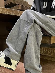 Men's Solid Color Drawstring Waist Corduroy Pants, Loose Casual Comfy Slant Pocket Design Straight Leg Trousers for Fall & Winter, Men's All-Match Bottoms for Daily Wear