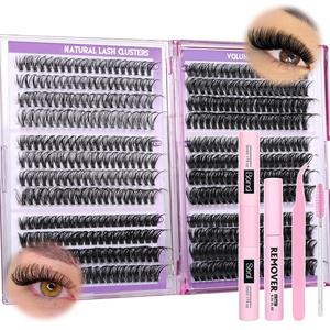 Eyelash Extension Kit, 1 Box Individual False Eyelashes with Eyelash Glue & Tweezers & Brush & Glue Remover & Applicator, Eye Makeup Accessories