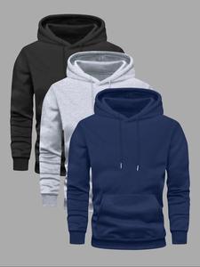 Men's Solid Color Pocket Drawstring Hoodie, Casual Loose Long Sleeve Hooded Sweatshirt for Spring & Fall, Men's Top for Daily Wear