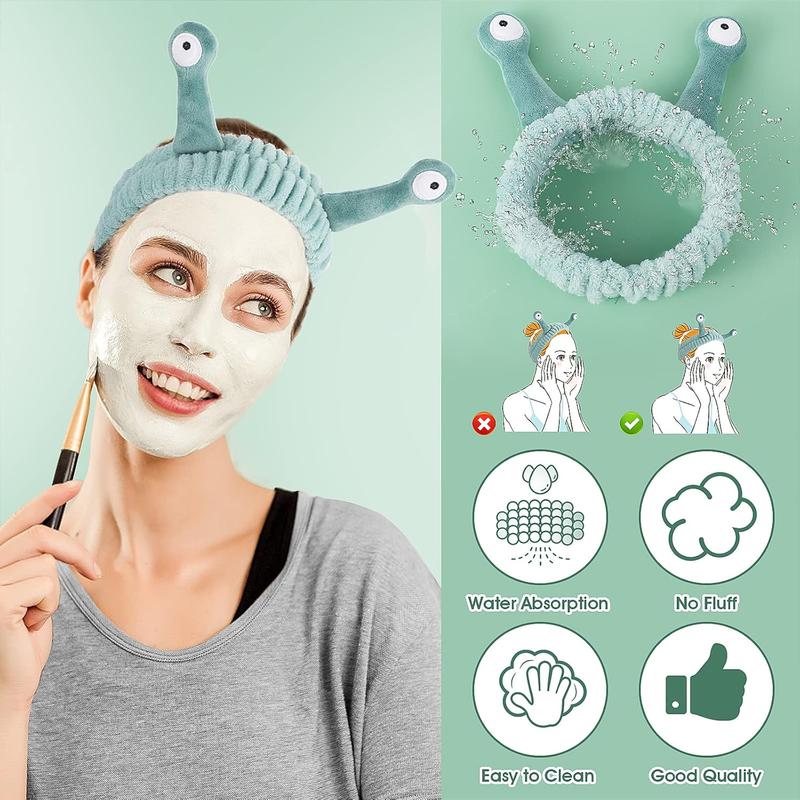Spa Headband Facial Makeup Head Band Microfiber Soft Coral Fleece Head Wraps Snail Cartoon Cute Hair Accessories Elastic Skincare Hair Band for Women Girls Washing Face Beauty 1