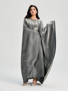 Women's Glitter Batwing Sleeve Abaya with Belt, Modest Long Sleeve Round Neck Abaya for Party Wedding Guest, Ladies Islamic Clothing for All Seasons