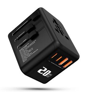 Universal Travel Adapter, 1 Count PD & QC 2 USB C 2 USB A Lightweight International Power Adapter, 20W Multi-Port Plug Adapter for Smartphone